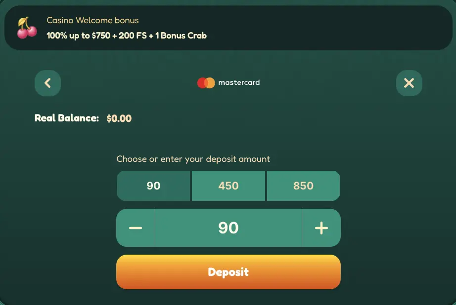 Deposit process - screen interface