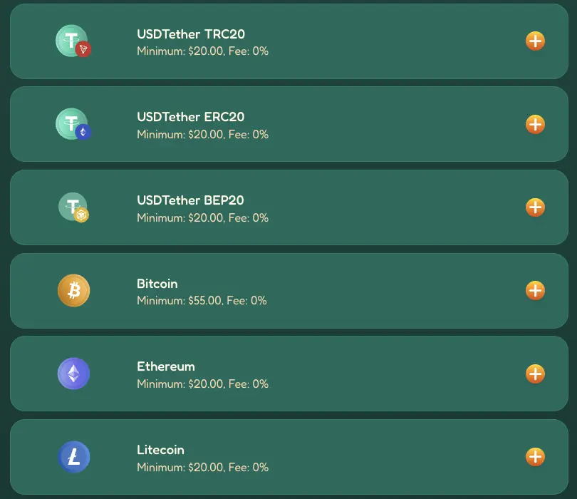 Payment crypto options: logos and features