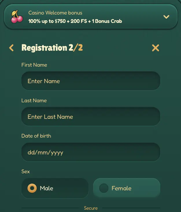 registration process - screen 2