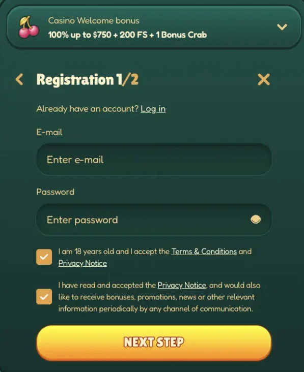 registration process - screen 1