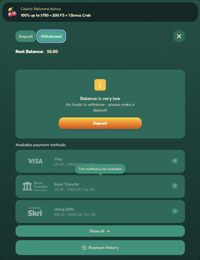 Withdrawel interface